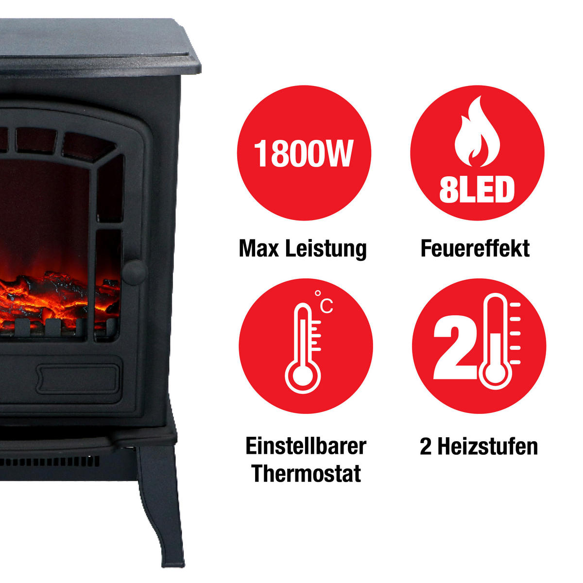 Elektrokamin schwarz B/H/L: ca. 51x59x28 cm ca. 1800 W Narvik - schwarz (28,00/51,00/59,00cm)