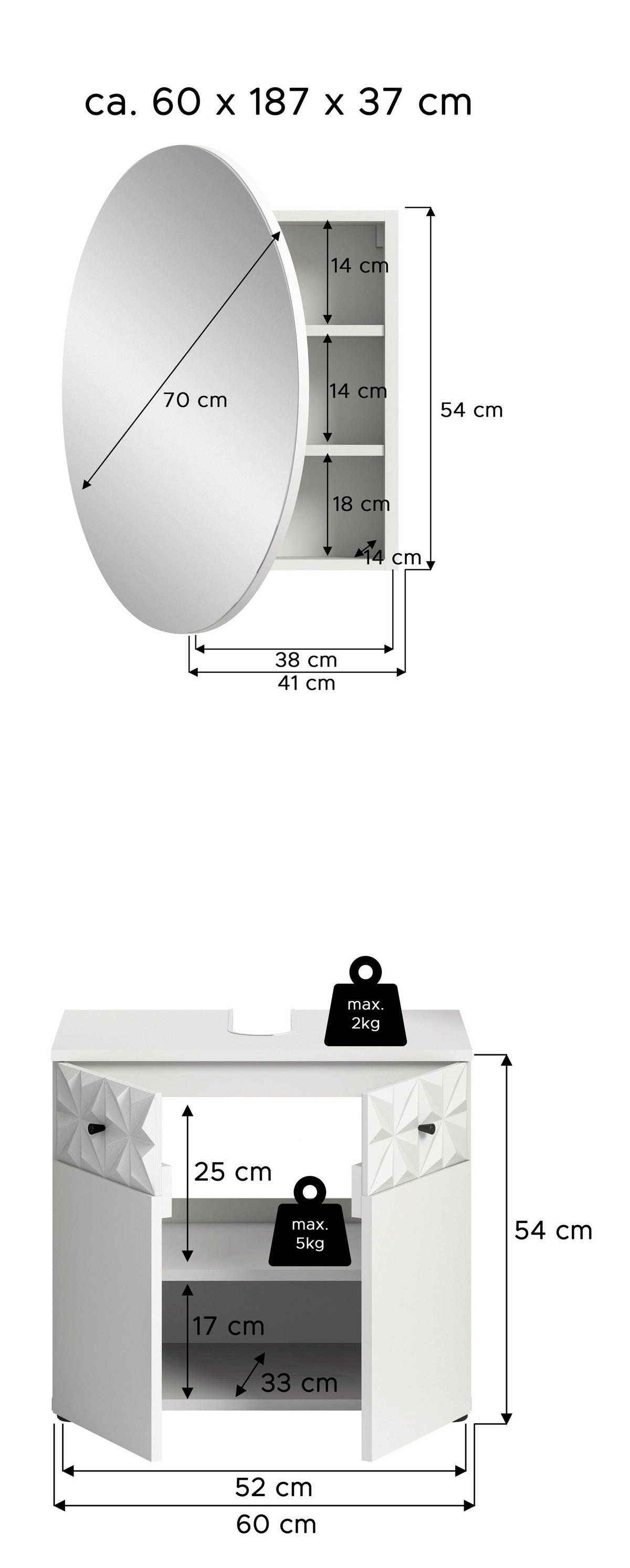 Badezimmer-Set Prisma weiß B/H/T: ca. 60x187x37 cm Prisma - weiß (60,00/187,00/37,00cm) - xonox.home