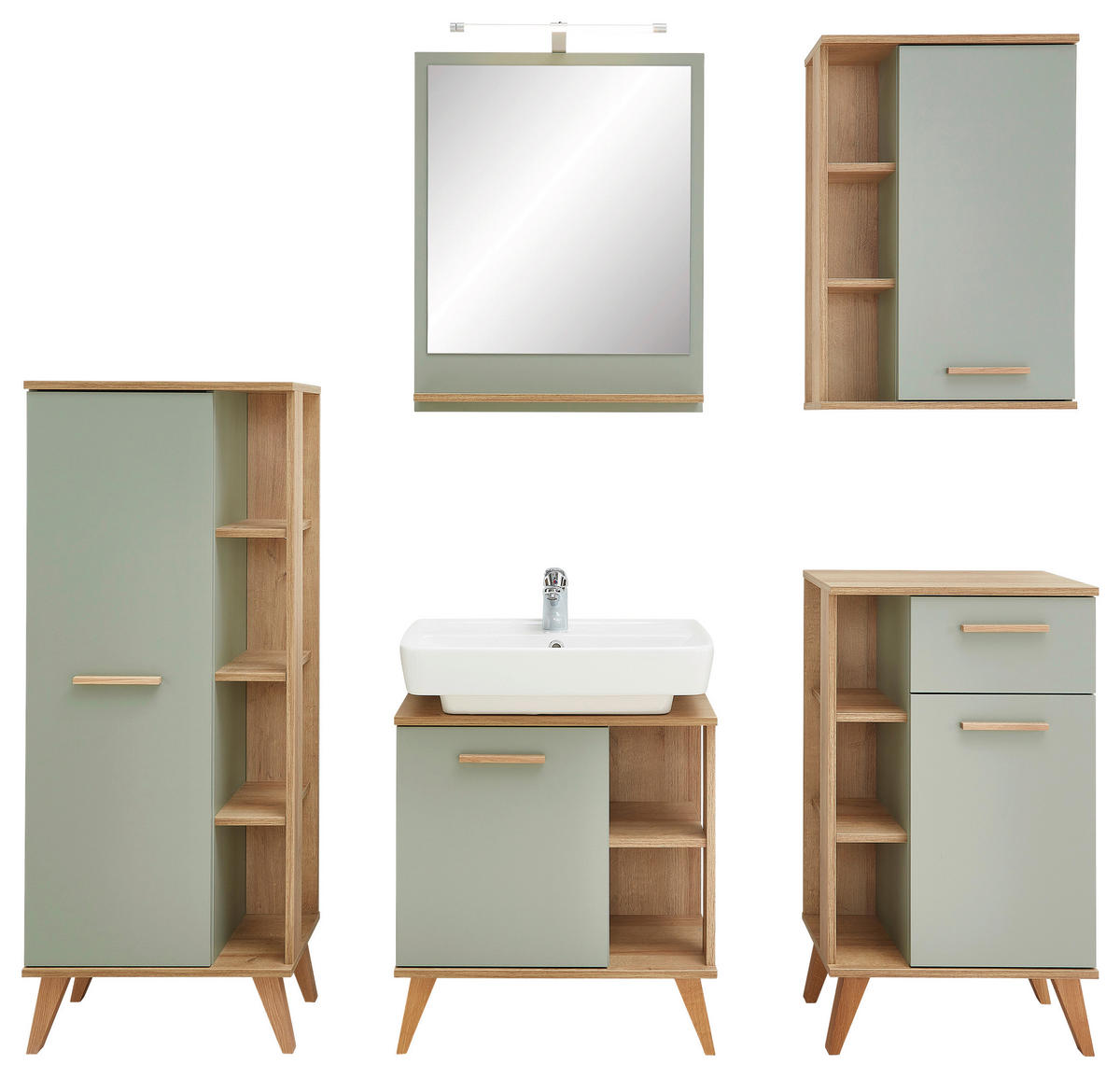 Badezimmer-Set Quickset 963 salbei Nachbildung Eiche Riviera Nachbildung B/H/T: ca. 161,5x200x33 cm Quickset 963 - Eiche/salbei (161,50/200,00/33,00cm) - Pelipal