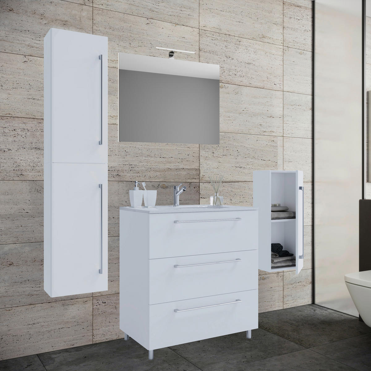 Waschplatz 5tlg-Schubo weiß B/H/T: ca. 60x86x46 cm 5tlg-Schubo - weiß (60,00/86,00/46,00cm) - VCM Möbel