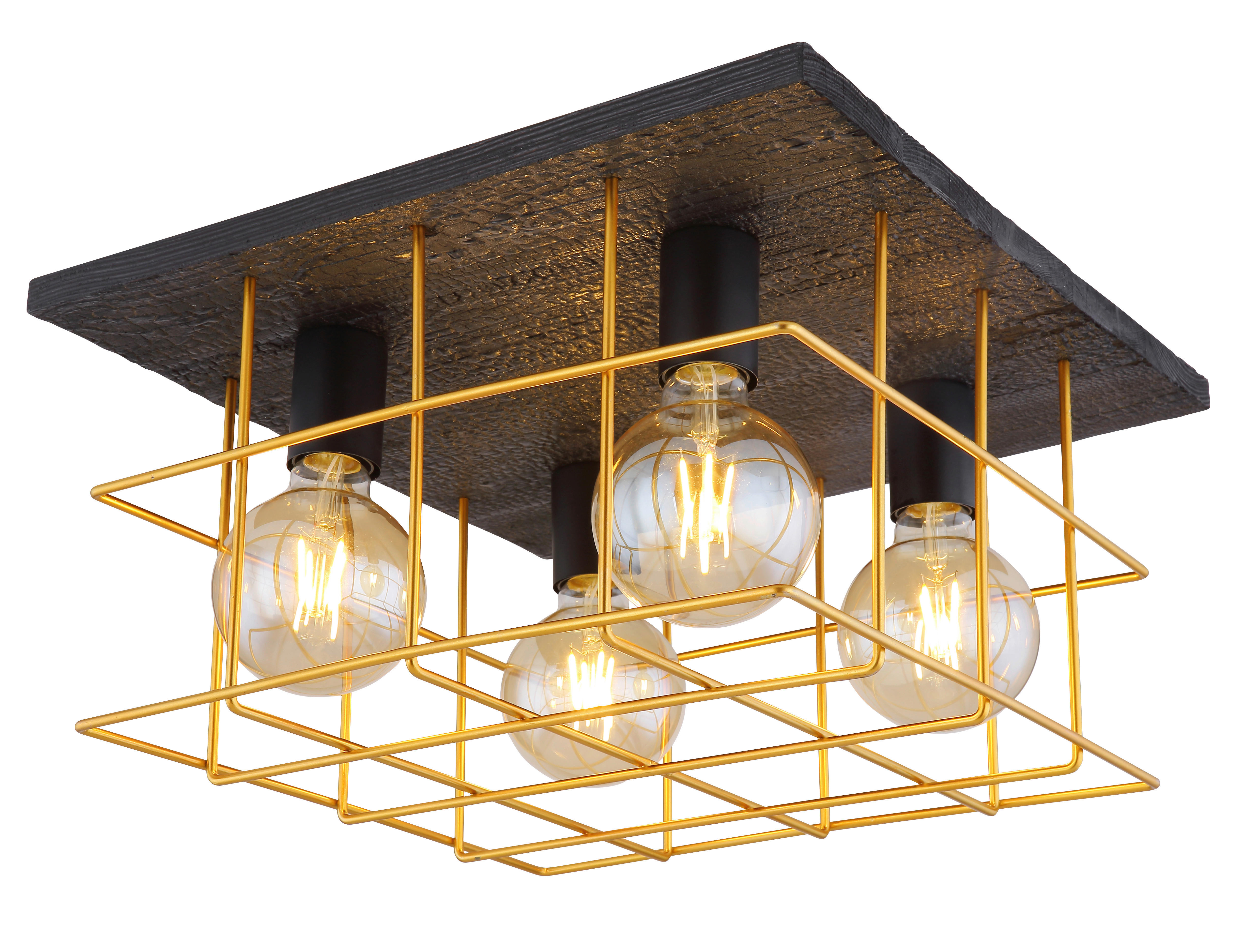 GLOBO Deckenleuchte gold schwarz Metall B/H/T: ca. 40x26x40 cm E27 4 Brennstellen MERRIL - gold/schwarz (40,00/26,00/40,00cm) - GLOBO