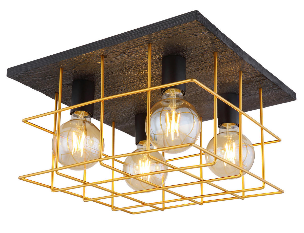 GLOBO Deckenleuchte gold schwarz Metall B/H/T: ca. 40x26x40 cm E27 4 Brennstellen MERRIL - gold/schwarz (40,00/26,00/40,00cm) - GLOBO