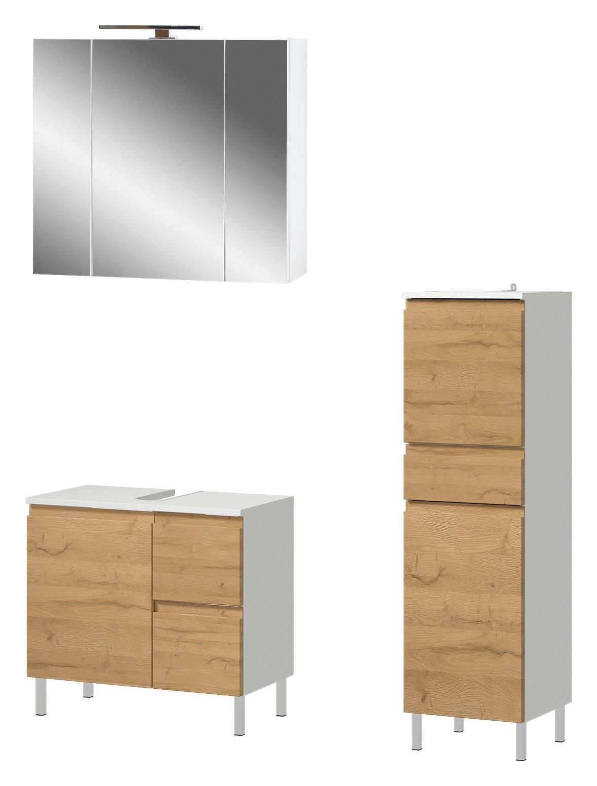 Badezimmer-Set 7965-559 weiß Eiche Grand-Son Nachbildung B/H/T: ca. 109x190x34 cm 7965-559 - Eiche/weiß (109,00/190,00/34,00cm) - Germania