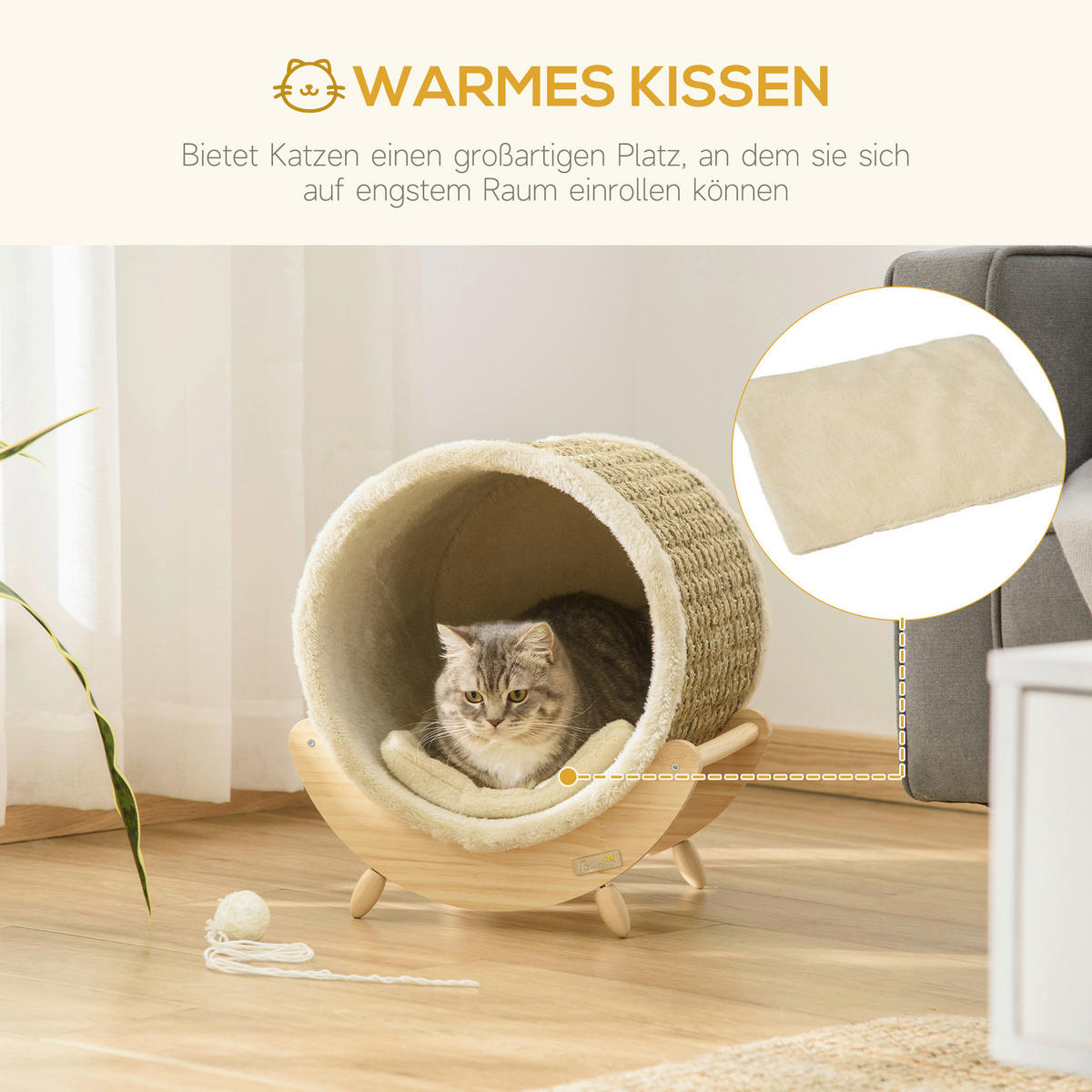 PawHut Katzen-Zubehör beige Kiefer B/H/L: ca. 38x41x43 cm Katzenhaus - beige/natur (43,00/38,00/41,00cm) - PawHut