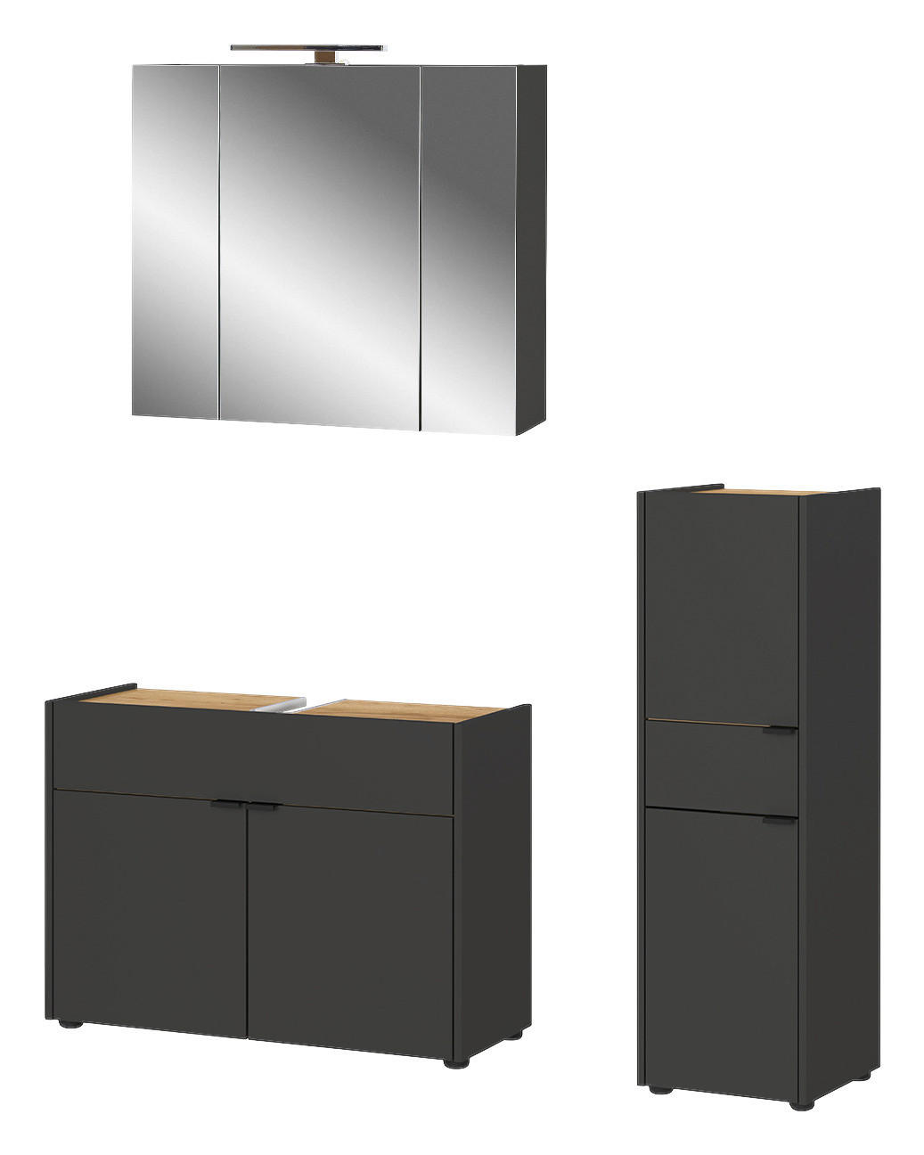 Badezimmer-Set 7841-549 Graphit Eiche Navarra Nachbildung B/H/T: ca. 129x200x34 cm 7841-549 - Eiche/Graphit (129,00/200,00/34,00cm) - Germania