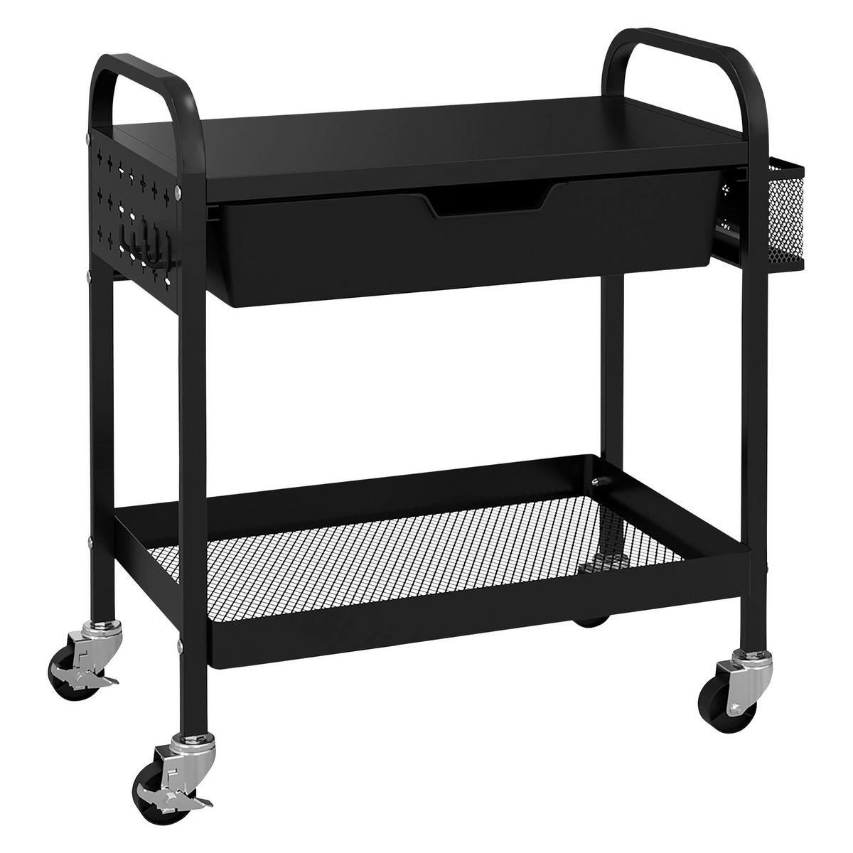 HOMCOM Rollwagen schwarz Edelstahl B/H/L: ca. 32,6x61x58,5 cm Rollwagen - schwarz (58,50/32,60/61,00cm) - HOMCOM