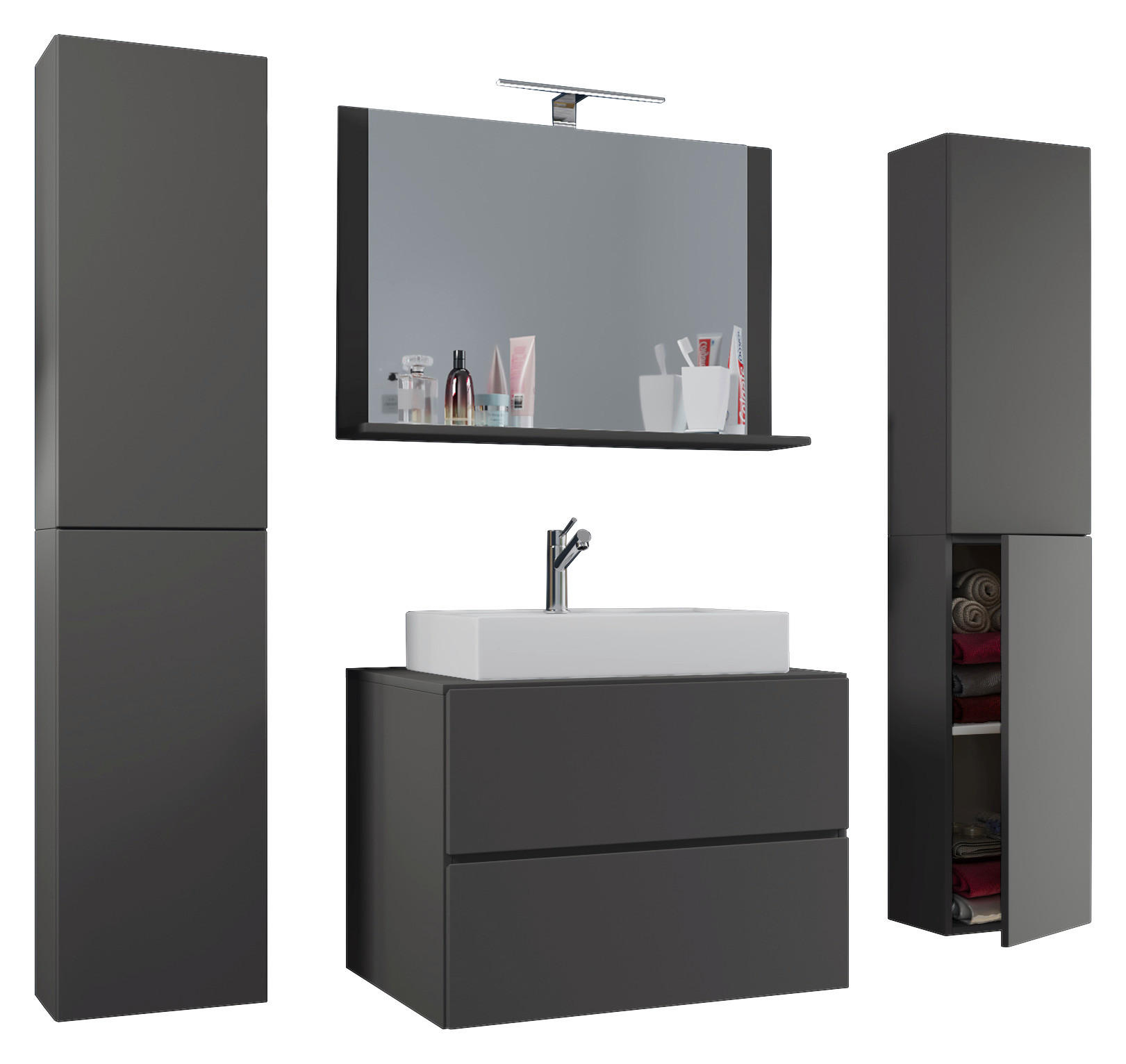 Waschplatz 5tlg-Lendas weiß anthrazit B/H/T: ca. 60x52x52 cm 5tlg-Lendas - weiß/anthrazit (60,00/52,00/52,00cm) - VCM Möbel