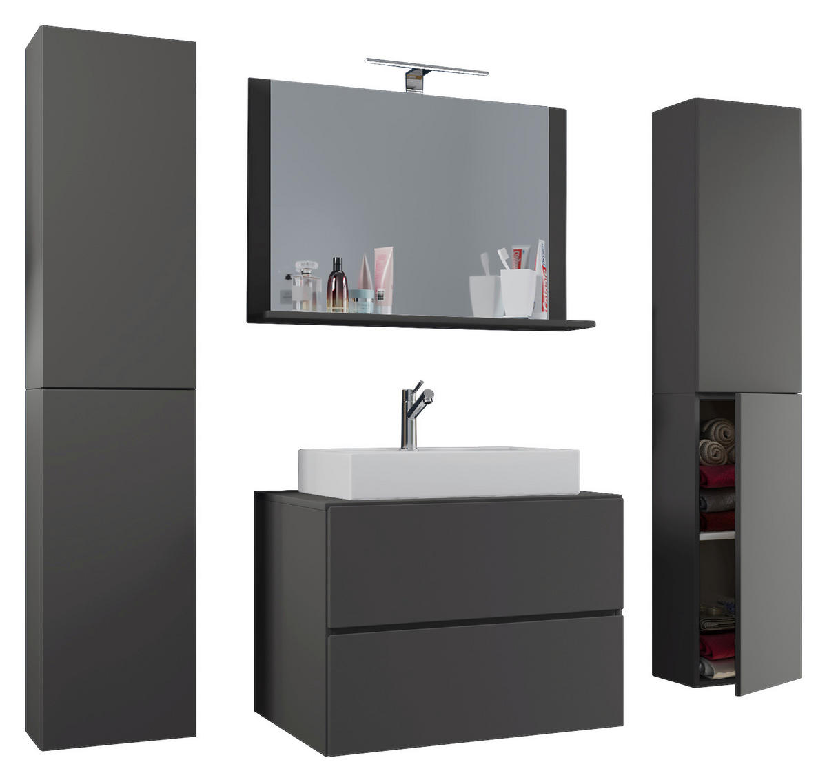 Waschplatz 5tlg-Lendas weiß anthrazit B/H/T: ca. 60x52x52 cm 5tlg-Lendas - weiß/anthrazit (60,00/52,00/52,00cm) - VCM Möbel