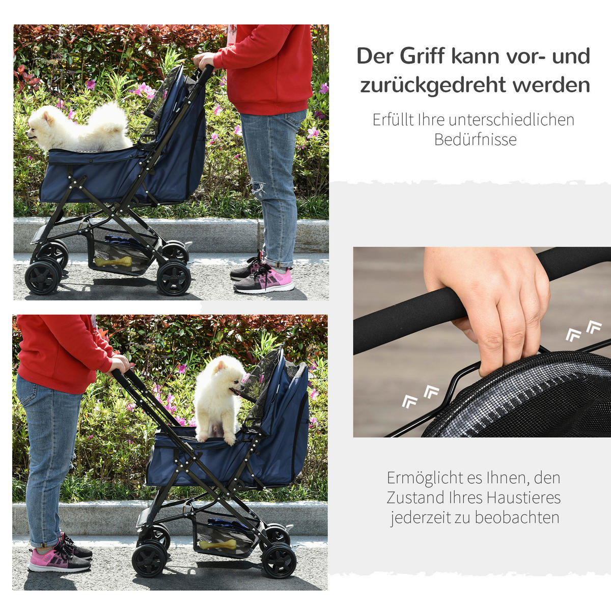 PawHut Hunde-Zubehör blau Polyester B/H/L: ca. 52x76,5x95 cm Hundebuggy - blau (95,00/52,00/76,50cm) - PawHut