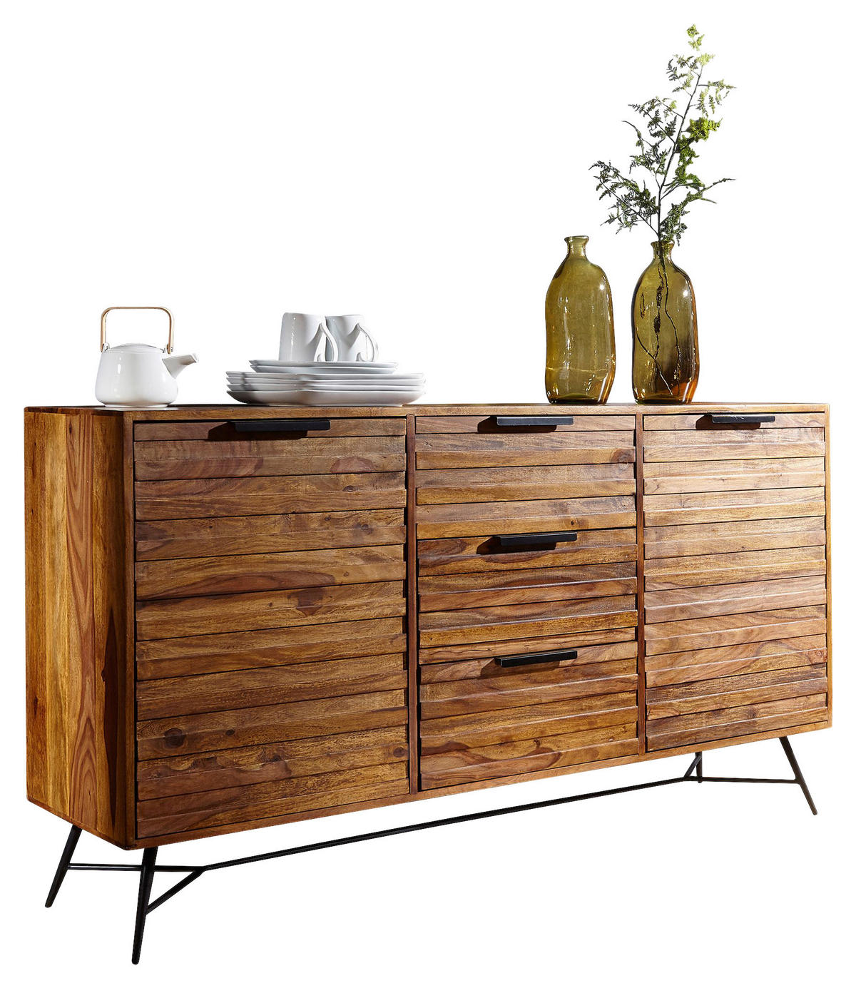 Sideboard natur schwarz B/H/T: ca. 160x88x40 cm Sideboard - natur/schwarz (160,00/88,00/40,00cm) - Wohnling