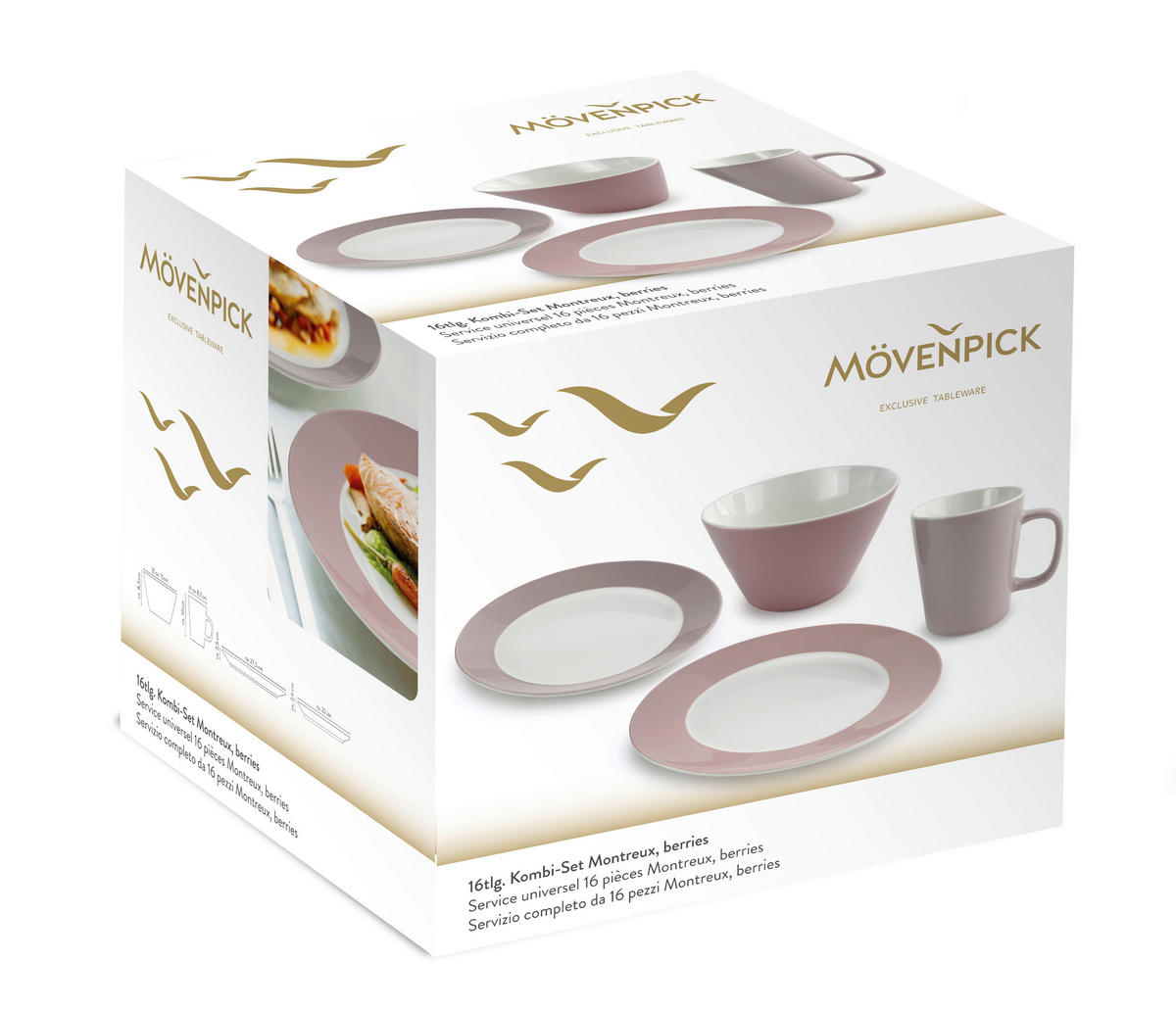 Mövenpick Kombiservice Montreux rosa Porzellan 16 tlg. Montreux - weiß/rosa - Mövenpick