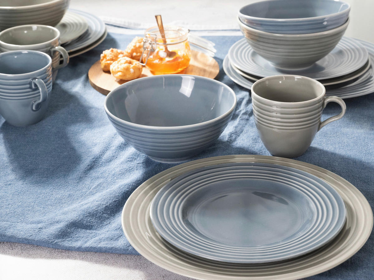 CreaTable Kombiservice Stripes stein Porzellan 16 tlg. Stripes - blau/stein - CreaTable