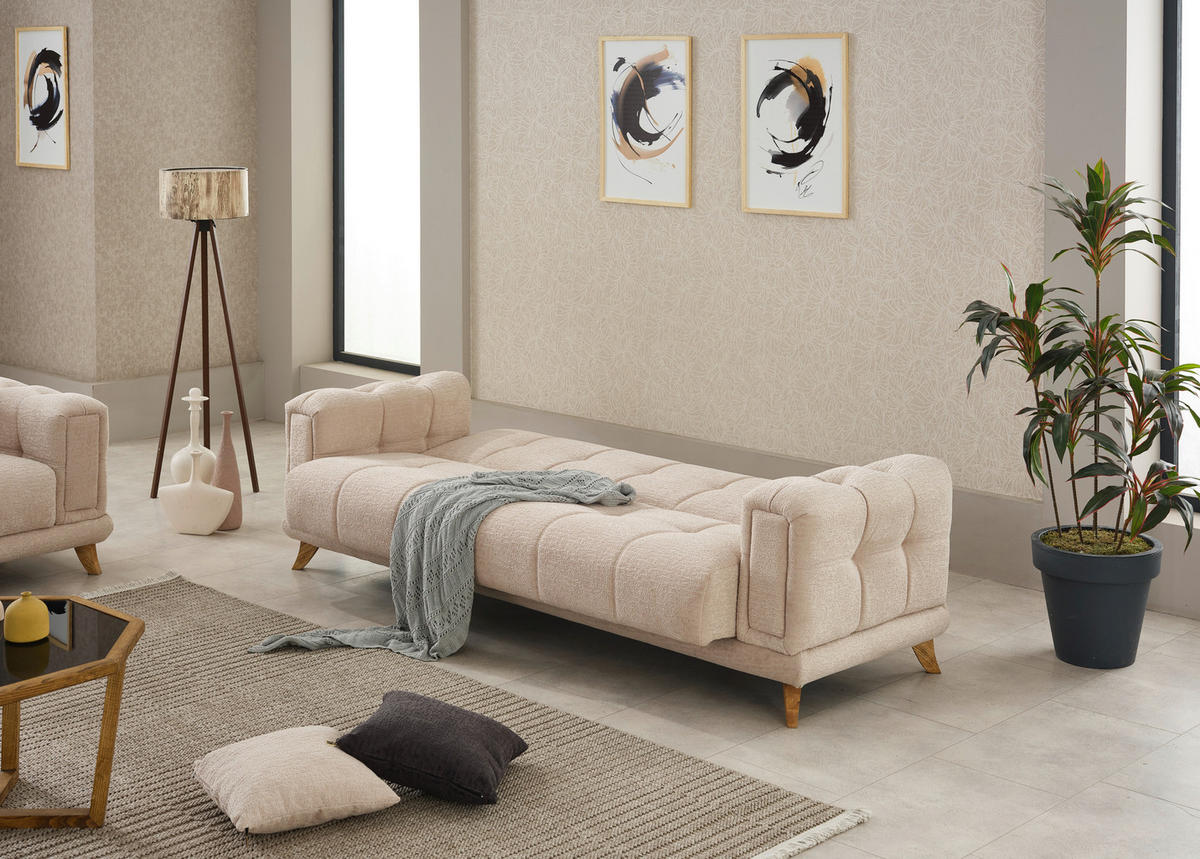 Sofa 3-2-1 Rixos beige Webstoff Rixos - beige/Eiche