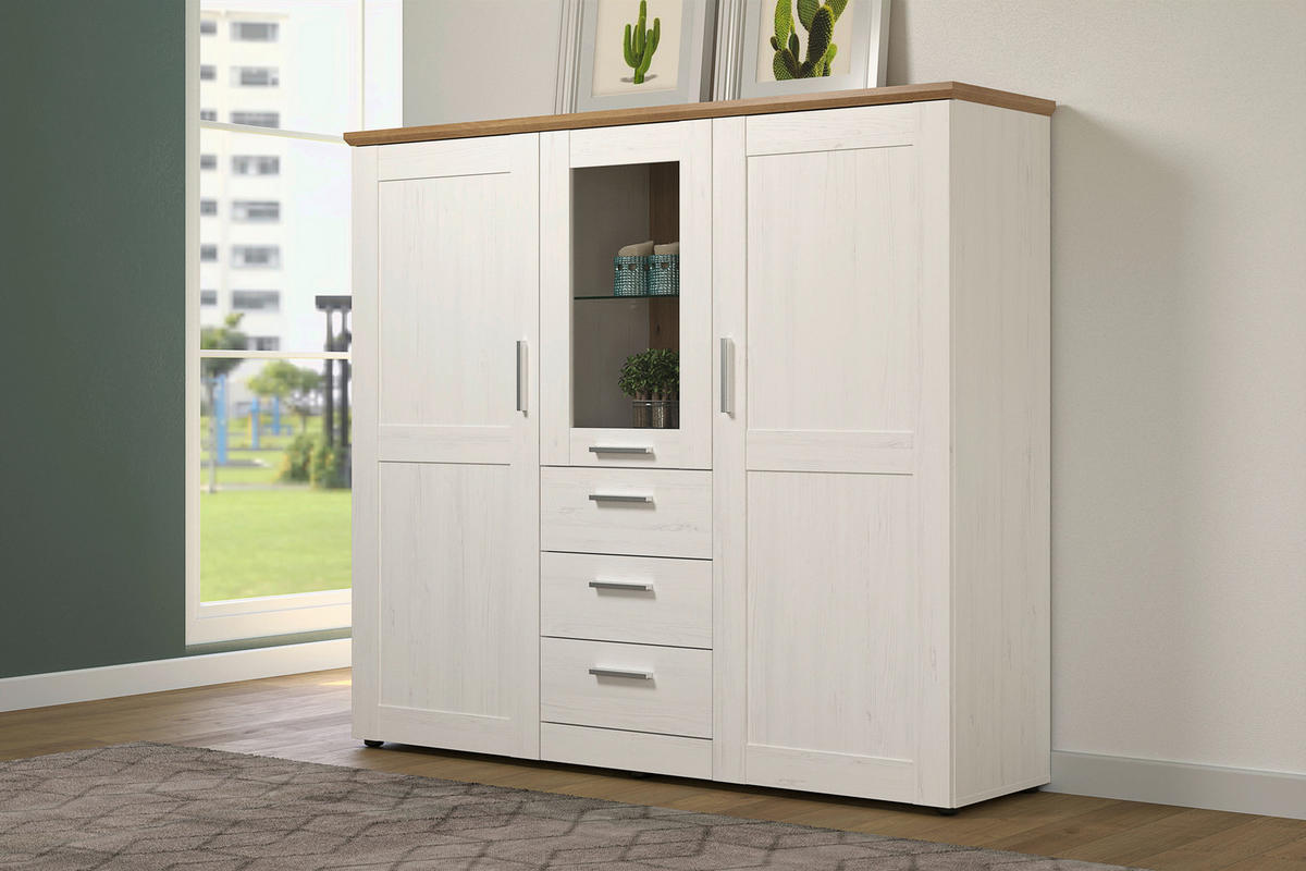 Highboard Shade weiß Pinie Nachbildung Eiche Artisan Nachbildung B/H/T: ca. 159x140x41 cm Shade - Eiche/weiß (159,00/140,00/41,00cm)