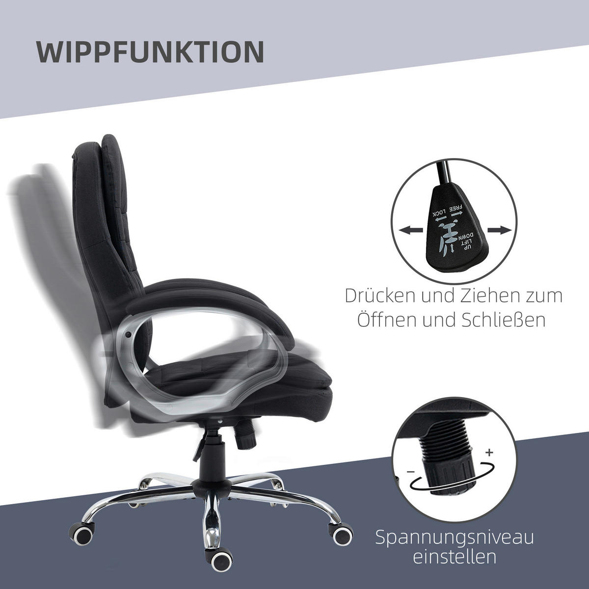 Drehstuhl 921-170BK schwarz 921-170BK - schwarz (75,00/64,00cm) - Vinsetto