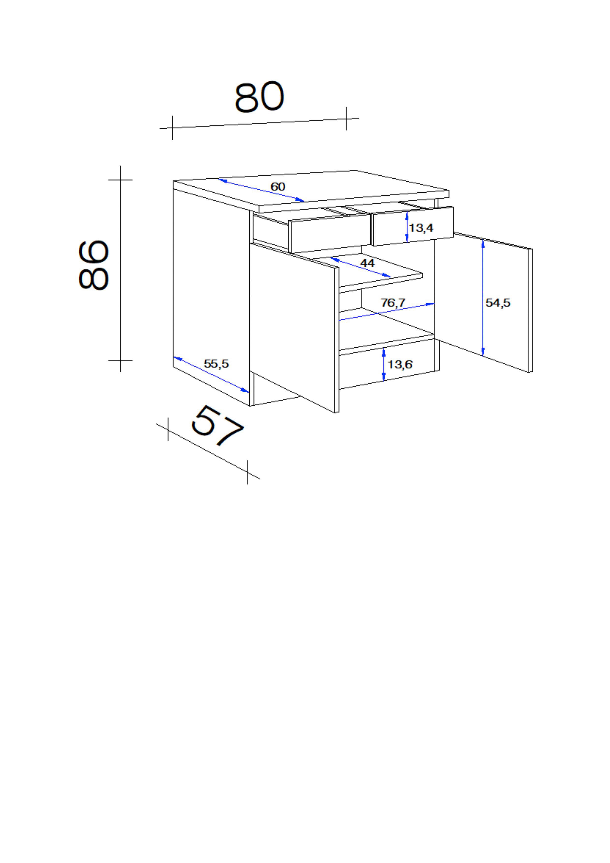Unterschrank Vita weiß matt B/H/T: ca. 80x86x60 cm Vita - Beton/weiß (80,00/86,00/60,00cm) - Flex-Well
