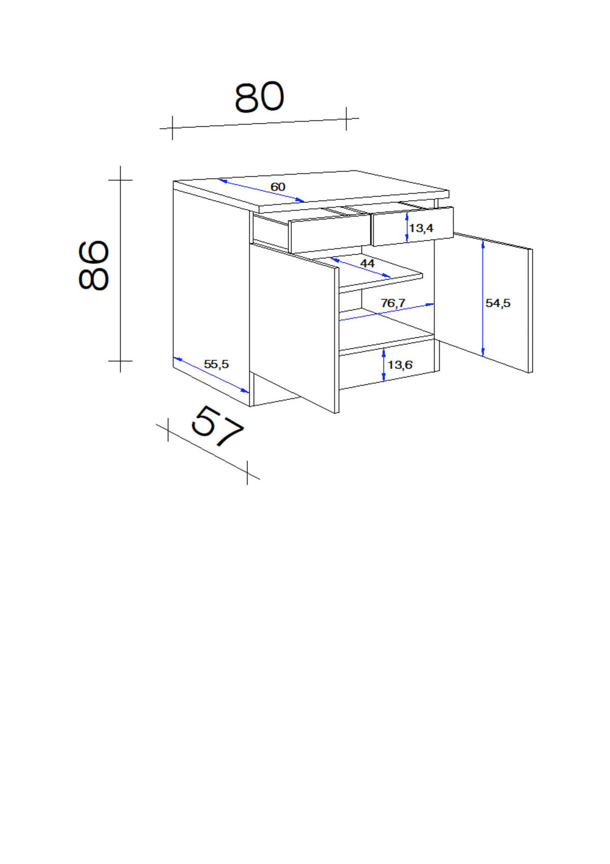 Unterschrank Vita weiß matt B/H/T: ca. 80x86x60 cm Vita - Beton/weiß (80,00/86,00/60,00cm) - Flex-Well