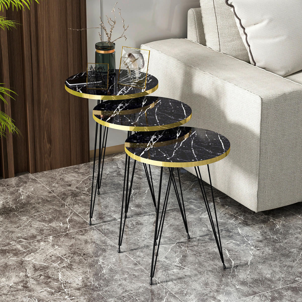 Beistelltisch 3er-Set. 21286139 schwarz Marmoroptik B/H/T: ca. 38x53,5x38 cm 3er-Set. 21286139 - schwarz/Marmoroptik (38,00/53,50/38,00cm) - moebel17