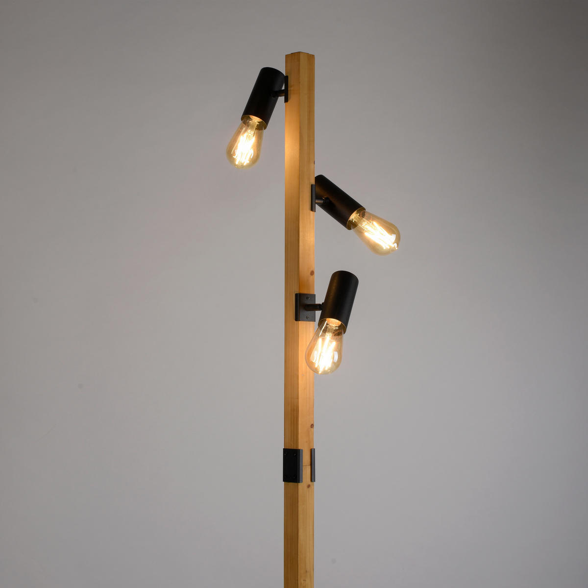 Just Light Stehleuchte PILON 15165-18 natur schwarz Metall Holz B/H/T: ca. 26x152x29 cm E27 3 Brennstellen PILON - natur/schwarz (26,00/152,00/29,00cm) - Just Light