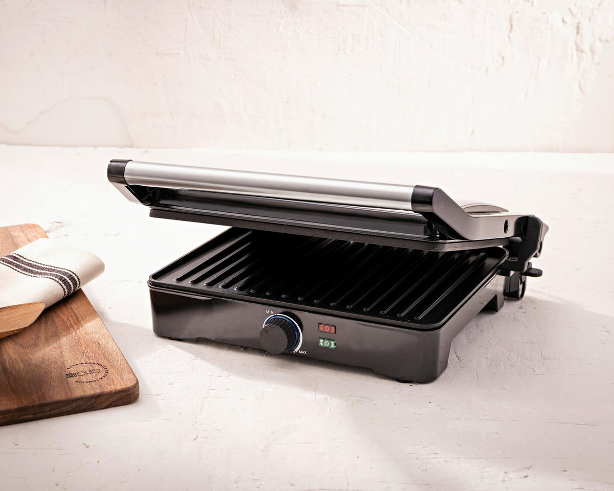 BERGNER Kontaktgrill silber B/H/L: ca. 15x37x38 cm EL BOHIO - schwarz/silber (38,00/15,00/37,00cm) - BERGNER
