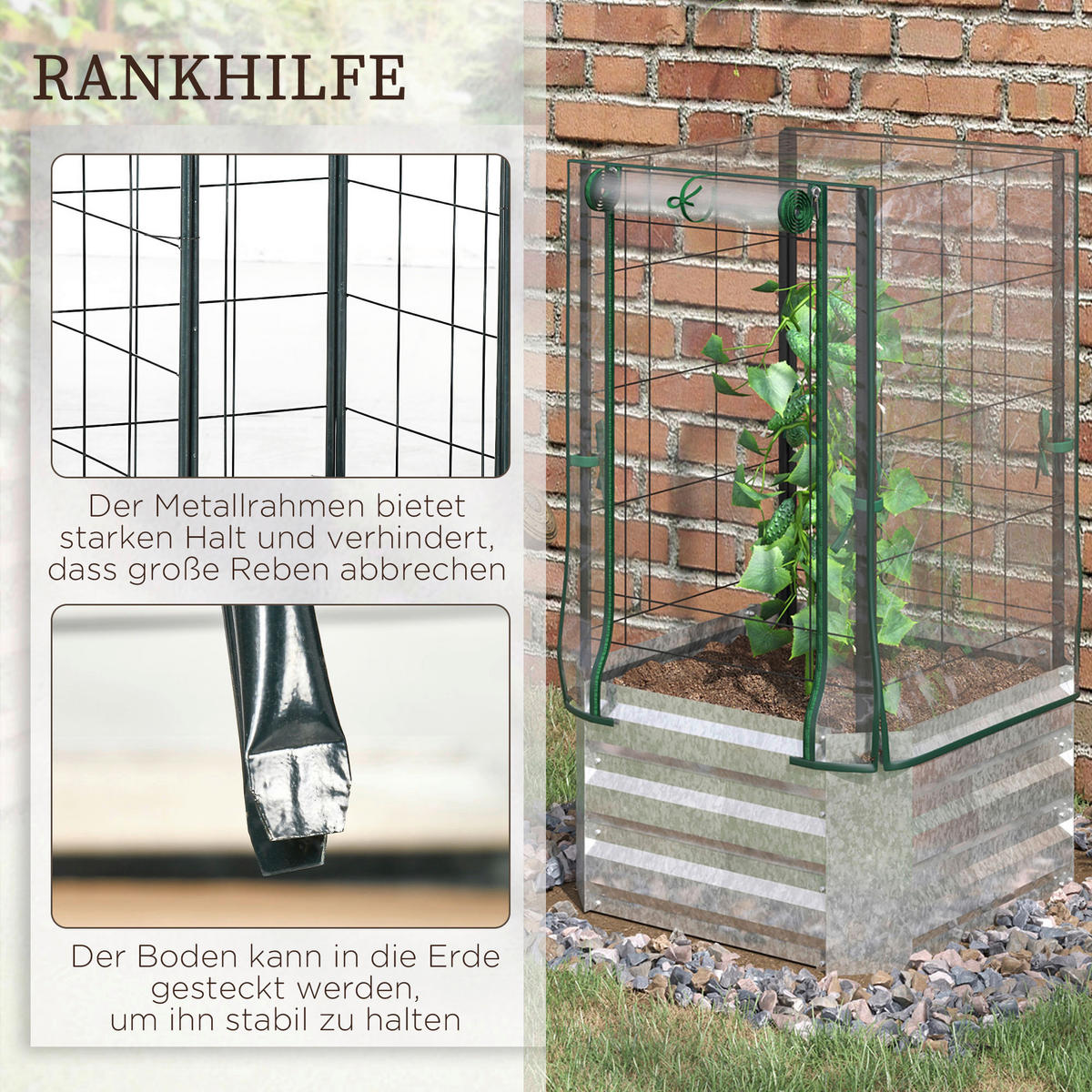 Outsunny Hochbeet silber Stahl B/H/L: ca. 53x90x53 cm Hochbeet - grün/silber (53,00/53,00/90,00cm) - Outsunny