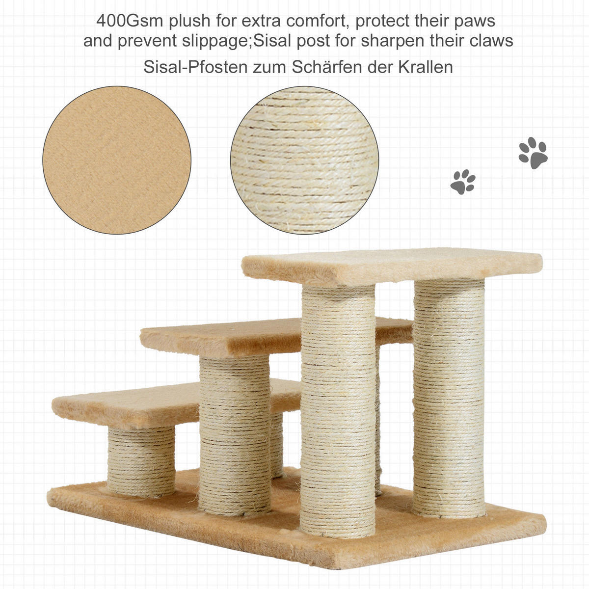 PawHut Katzentreppe beige Spanplatte B/H/L: ca. 35x34x45 cm Katzentreppe - beige (45,00/35,00/34,00cm) - PawHut