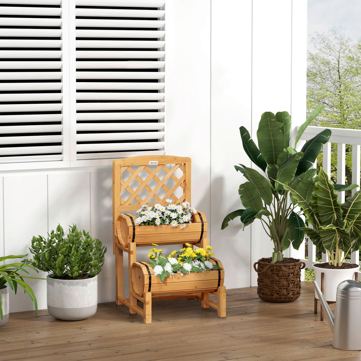 Outsunny Blumenkasten mit Rankgitter Blumenkasten_mit_Rankgitter - gelb (45,00/45,00/80,00cm) - Outsunny