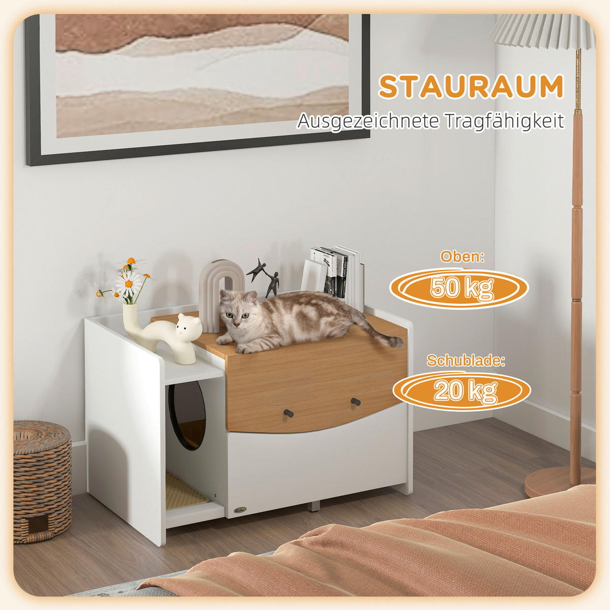 PawHut Schrank-Katzentoilette Eiche Spanplatte B/H/L: ca. 50x51x78 cm Schrank-Katzentoilette - Eiche (78,00/50,00/51,00cm) - PawHut