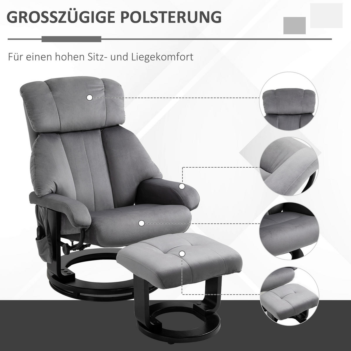 HOMCOM Massagestuhl grau B/H/L: ca. 80x76x102 cm Massagestuhl - grau (102,00/80,00/76,00cm) - HOMCOM