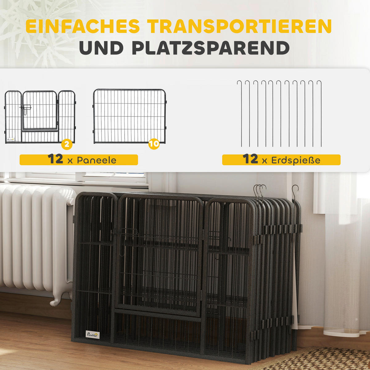 PawHut Welpenauslauf schwarz Stahl B/H/L: ca. 1,5x60x80 cm Welpenauslauf - schwarz (80,00/1,50/60,00cm) - PawHut