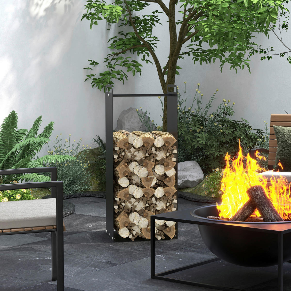 Outsunny Kaminholzregal schwarz B/H/L: ca. 30x90x37 cm Kaminholzregal - schwarz (37,00/30,00/90,00cm) - Outsunny