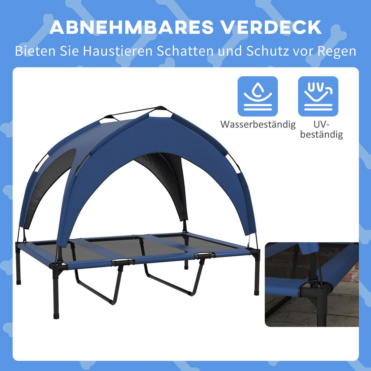 PawHut Hunde-Zubehör blau Edelstahl B/H/L: ca. 76x106x94 cm Erhöhtes_Hundebett - blau (94,00/76,00/106,00cm) - PawHut