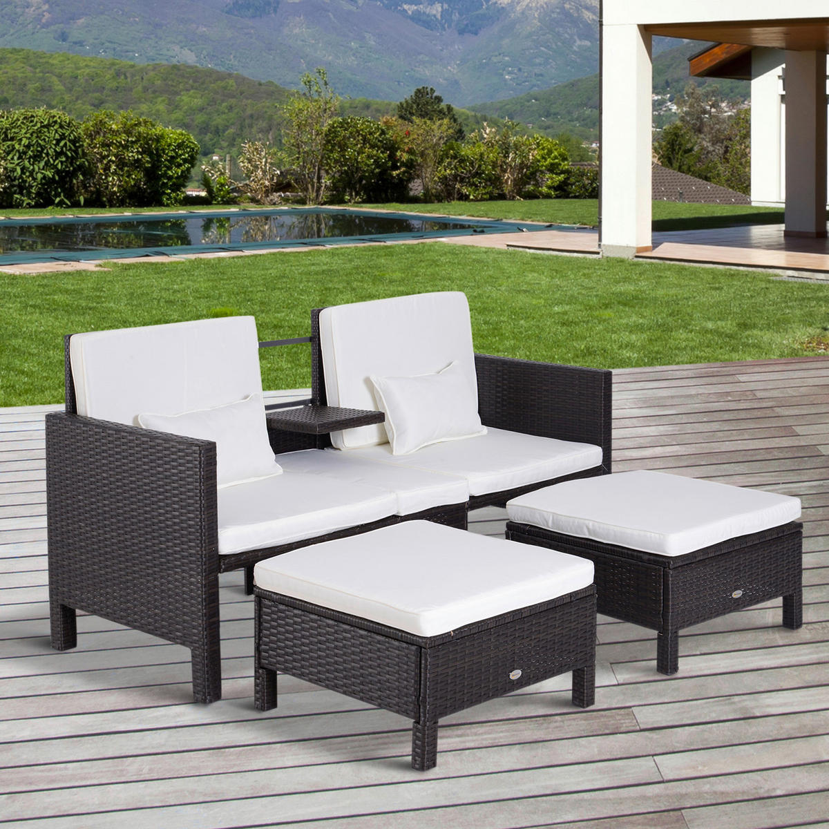 Outsunny Loungeset schwarz Polyrattan Loungeset_3tlg. - weiß/schwarz - Outsunny