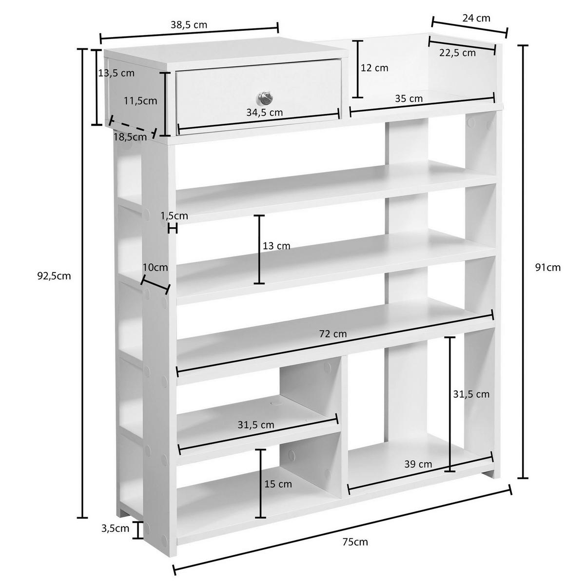 Schuhregal weiß B/H/T: ca. 75x92,5x24 cm Schuhregal - weiß (75,00/92,50/24,00cm) - Wohnling