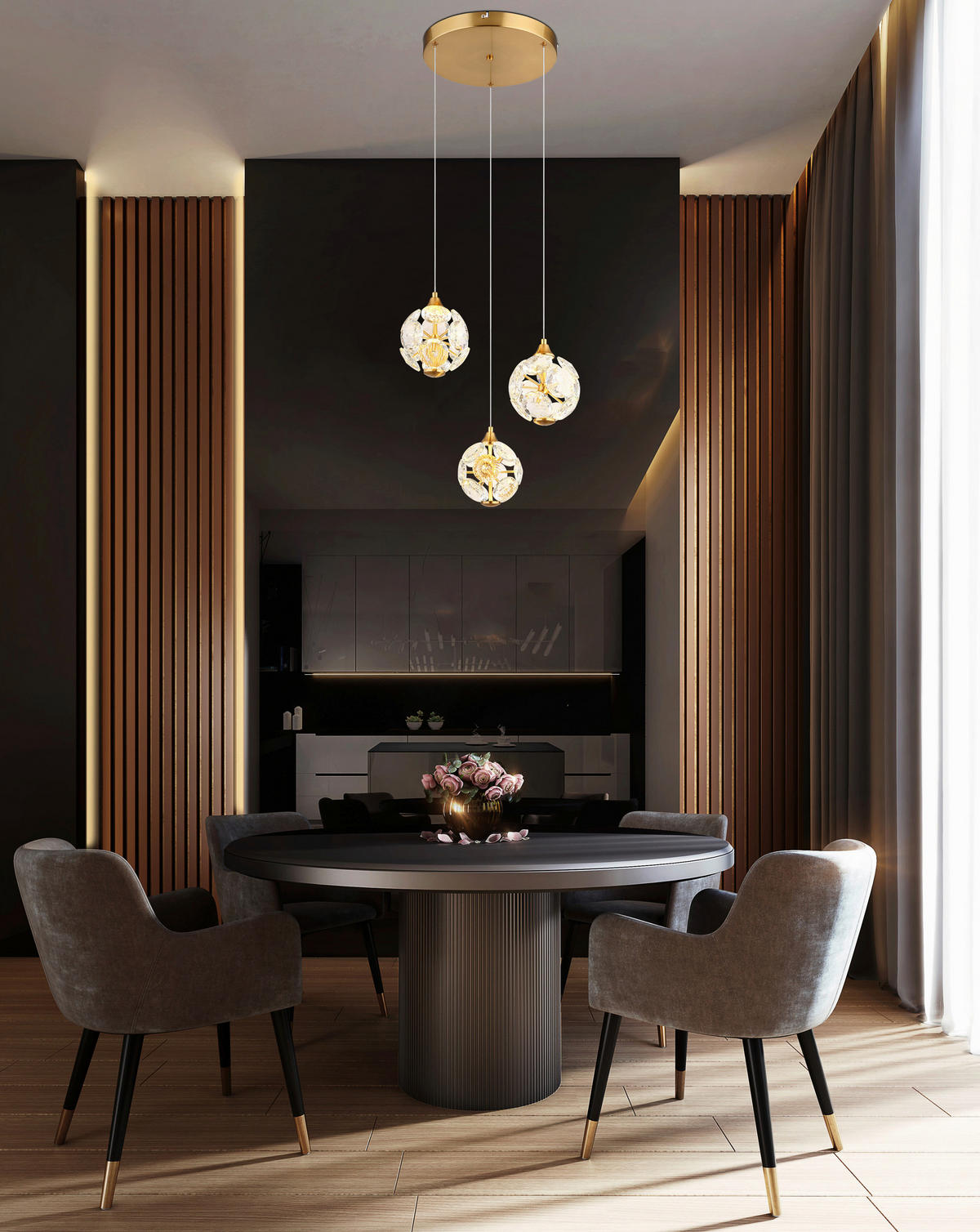 GLOBO LED-Pendelleuchte gold Metall B/H: ca. 42x150 cm LED-Pendelleuchte_Virina - gold (42,00/150,00cm) - GLOBO