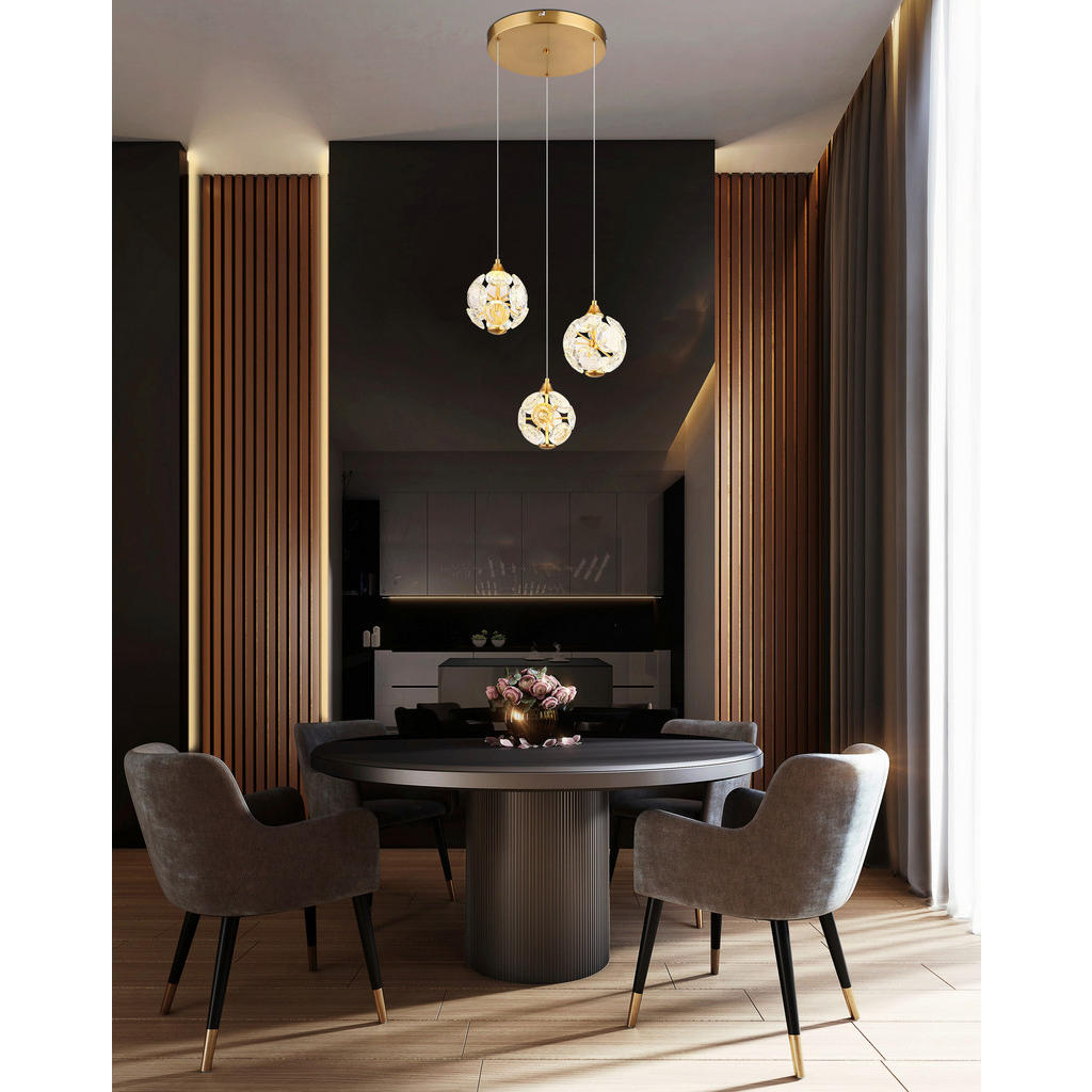 Thumbnail - GLOBO LED-Pendelleuchte gold Metall B/H: ca. 42x150 cm