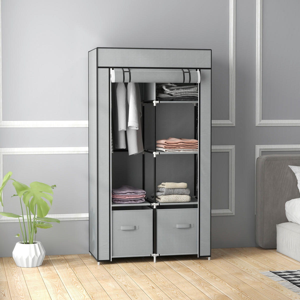 HOMCOM Kleiderschrank hellgrau Polypropylen B/H/L: ca. 42,5x83x162,5 cm Kleiderschrank - hellgrau (162,50/42,50/83,00cm) - HOMCOM