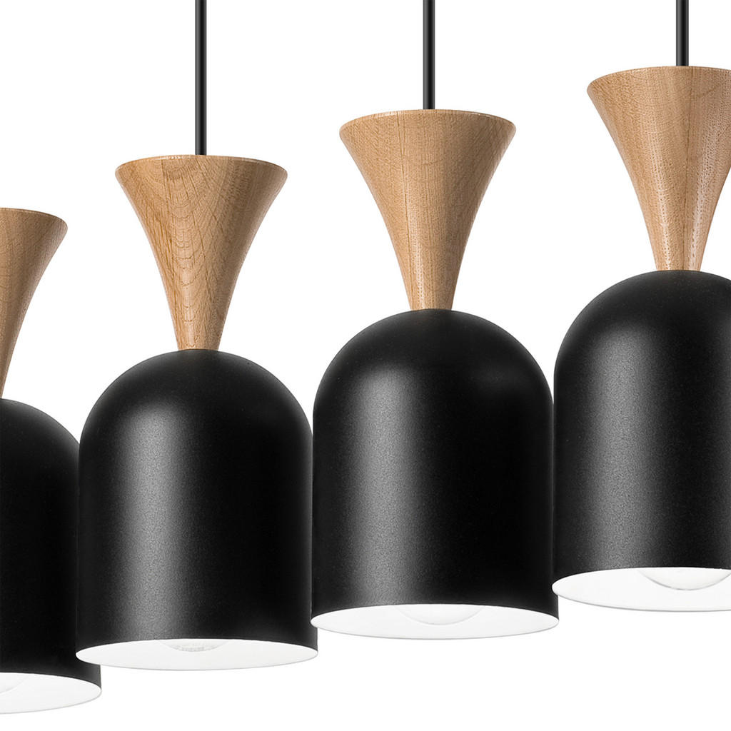 Thumbnail - Lamkur Hängeleuchte Eiche schwarz Stahl Holz B/H/L: ca. 11x84x57 cm E27 4 Brennstellen