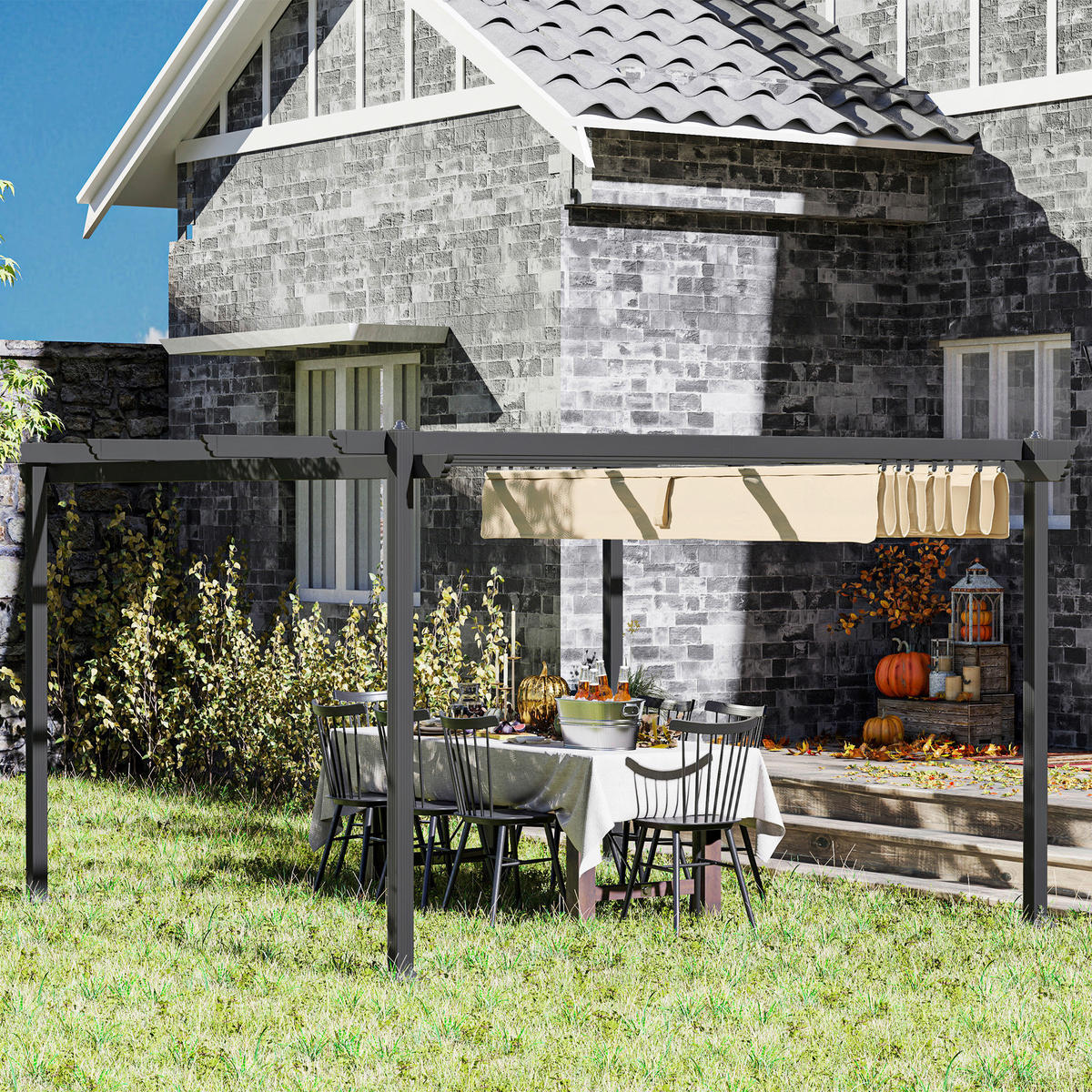 Outsunny Pergola beige Aluminium B/H/L: ca. 390x223x390 cm Pergola - beige (390,00/390,00/223,00cm) - Outsunny