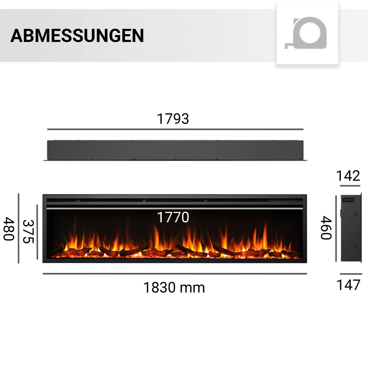Balderia Elektrischer-Kamin Atlanta EF289B B/H/L: ca. 14,7x48x183 cm Elektro-Kamin Atalanta 72" - (183,00/14,70/48,00cm) - Balderia