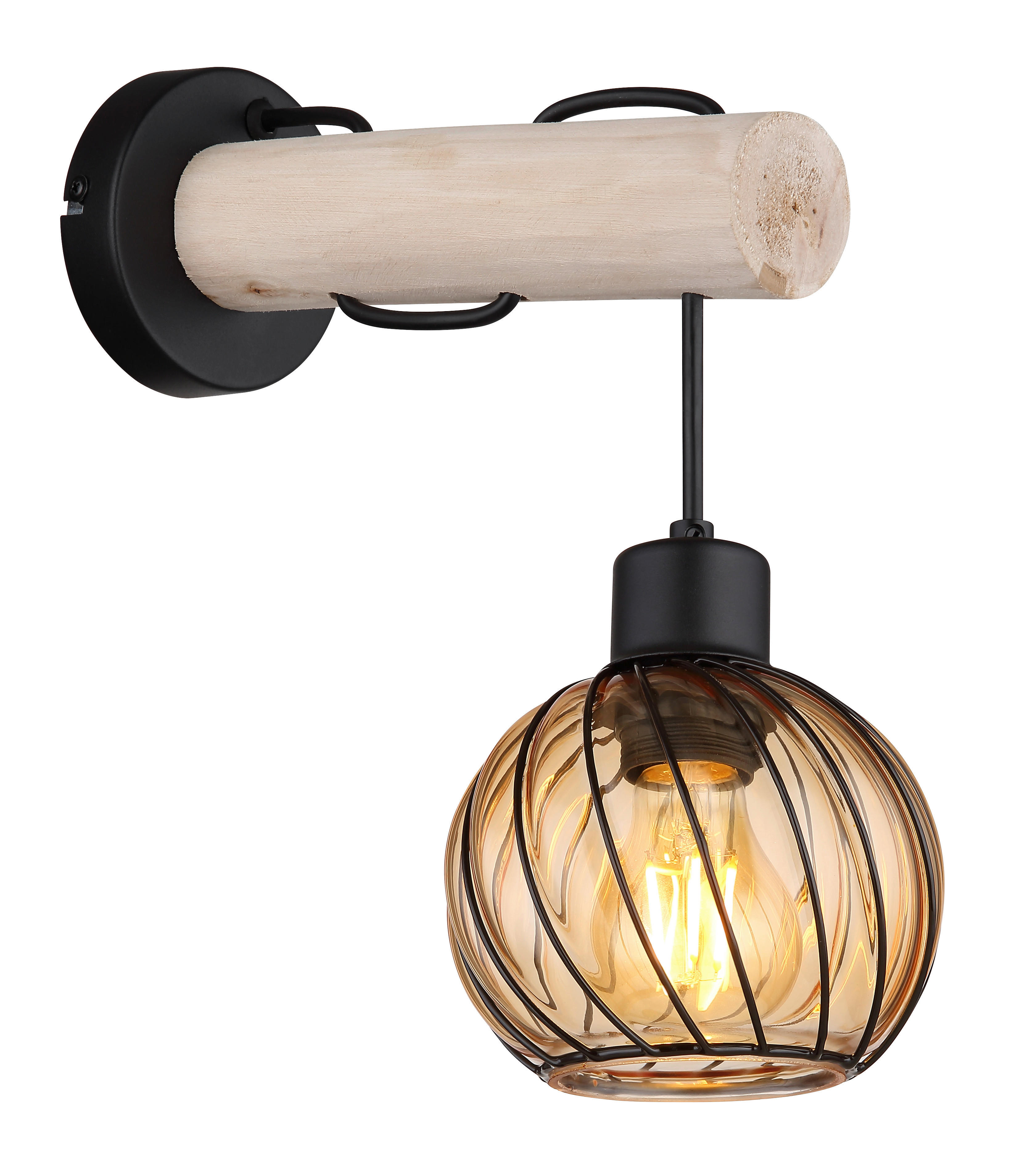 GLOBO Wandleuchte amber schwarz Metall Glas B/H: ca. 13x30 cm E27 1 Brennstellen PAULO - schwarz/amber (13,00/30,00cm) - GLOBO