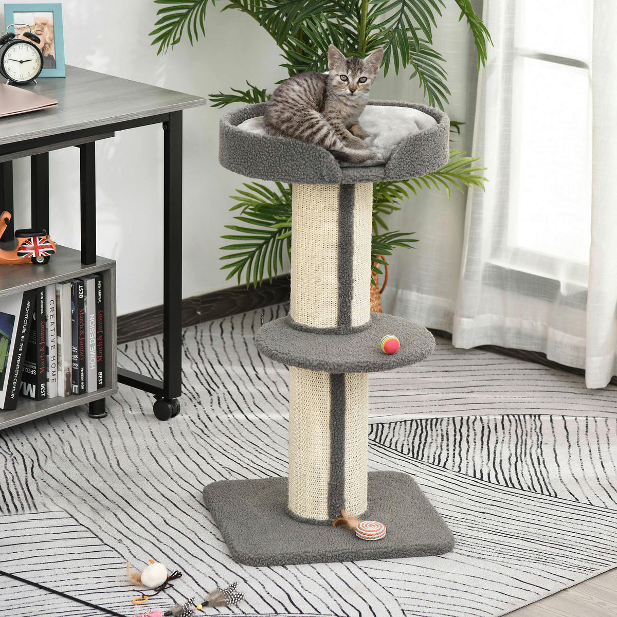 PawHut Kratzbaum grau Spanplatte B/H/L: ca. 45x91x45 cm Kratzbaum - grau (45,00/45,00/91,00cm) - PawHut