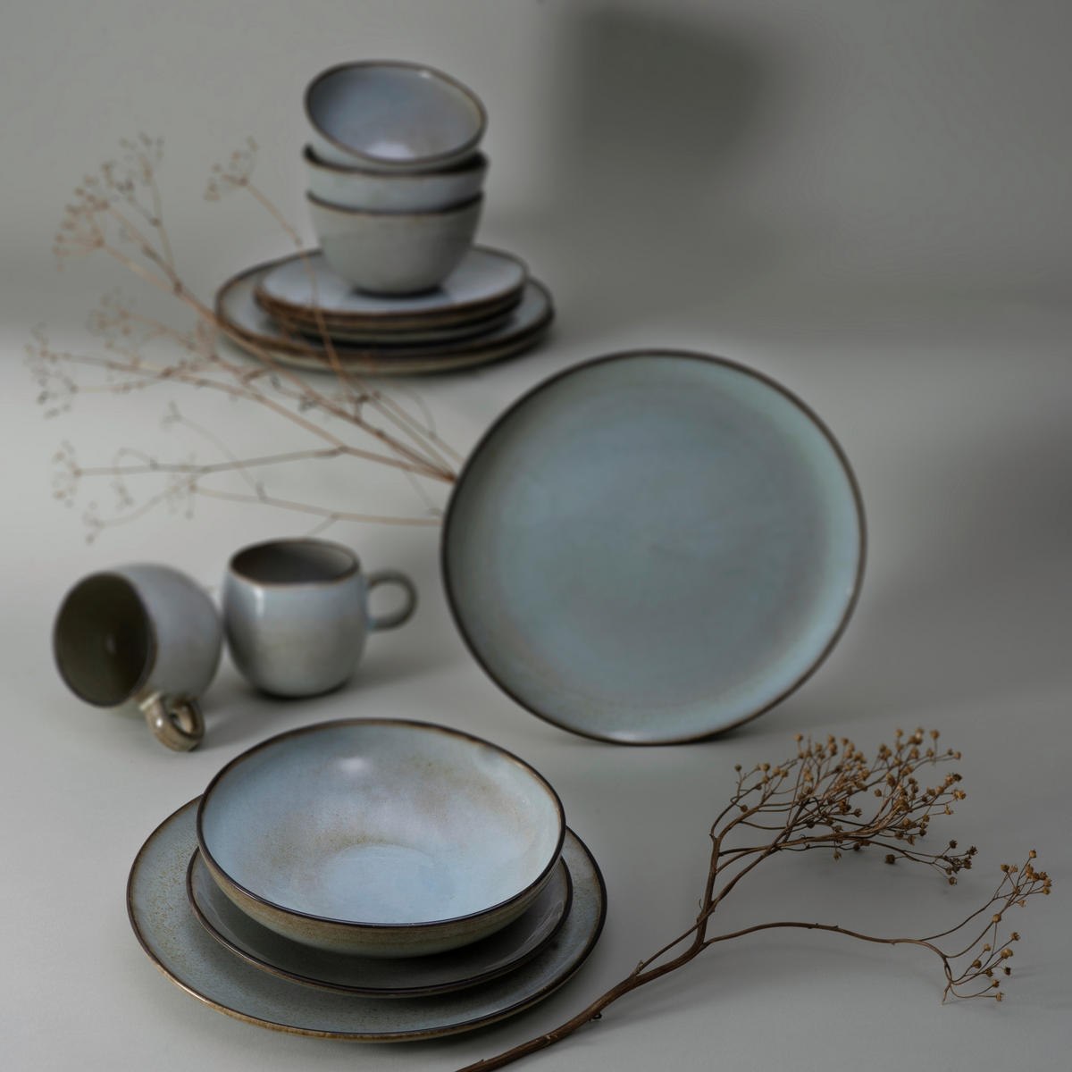 CreaTable Kombiservice Stone Grey grau Steinzeug 8 tlg. Stone Grey - grau - CreaTable