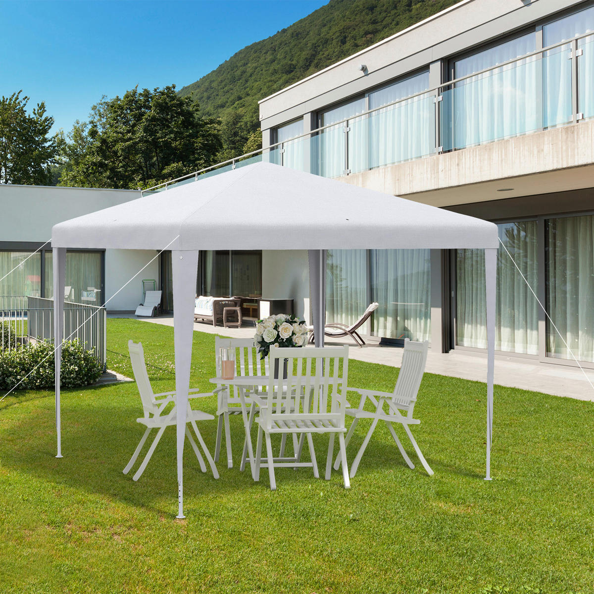 Outsunny Pavillon weiß Kunststoff B/H/L: ca. 270x270x254 cm Pavillon - weiß (254,00/270,00/270,00cm) - Outsunny