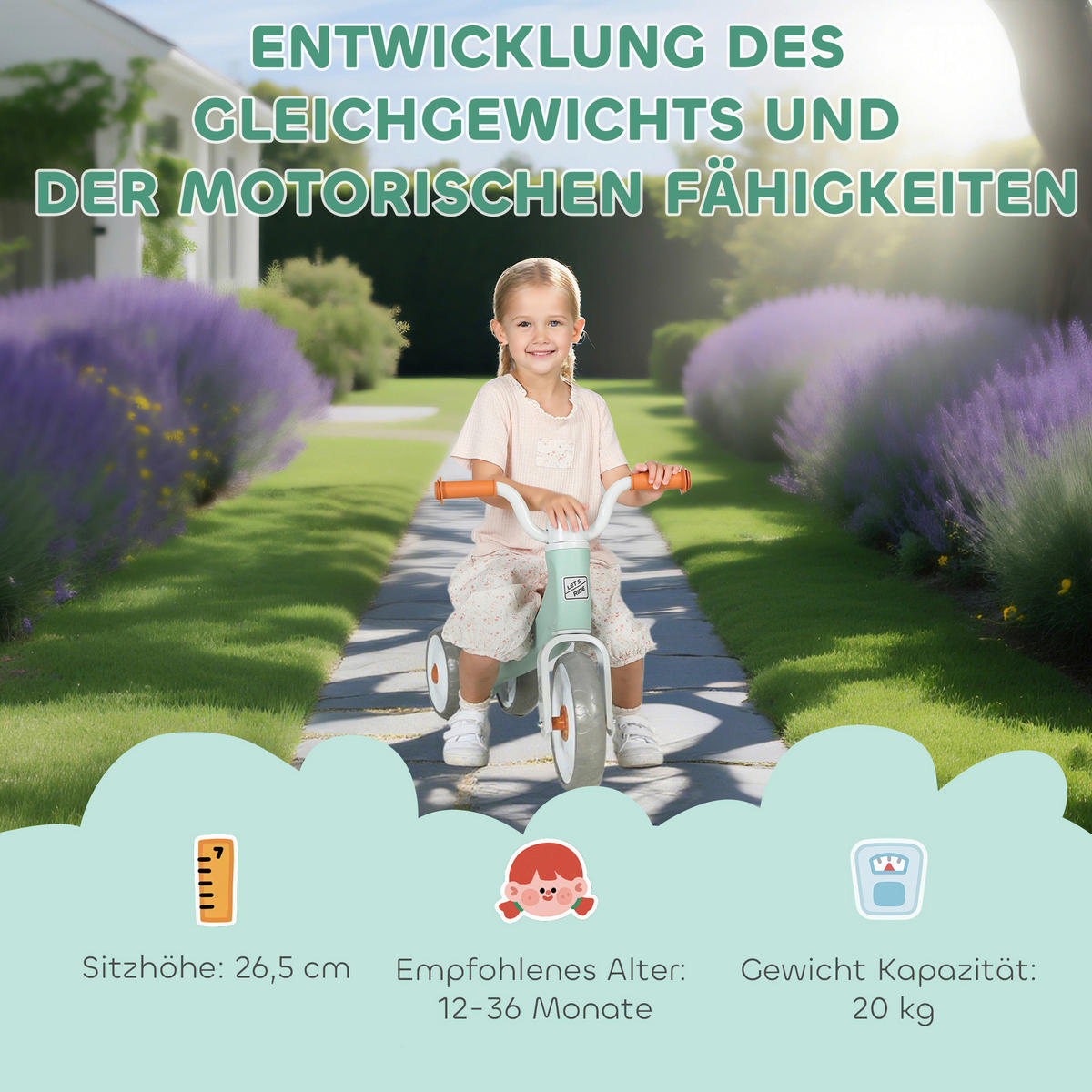 AIYAPLAY Kinderlaufrad grün B/H/L: ca. 40x49x69 cm Kinderlaufrad - grün (69,00/40,00/49,00cm) - AIYAPLAY