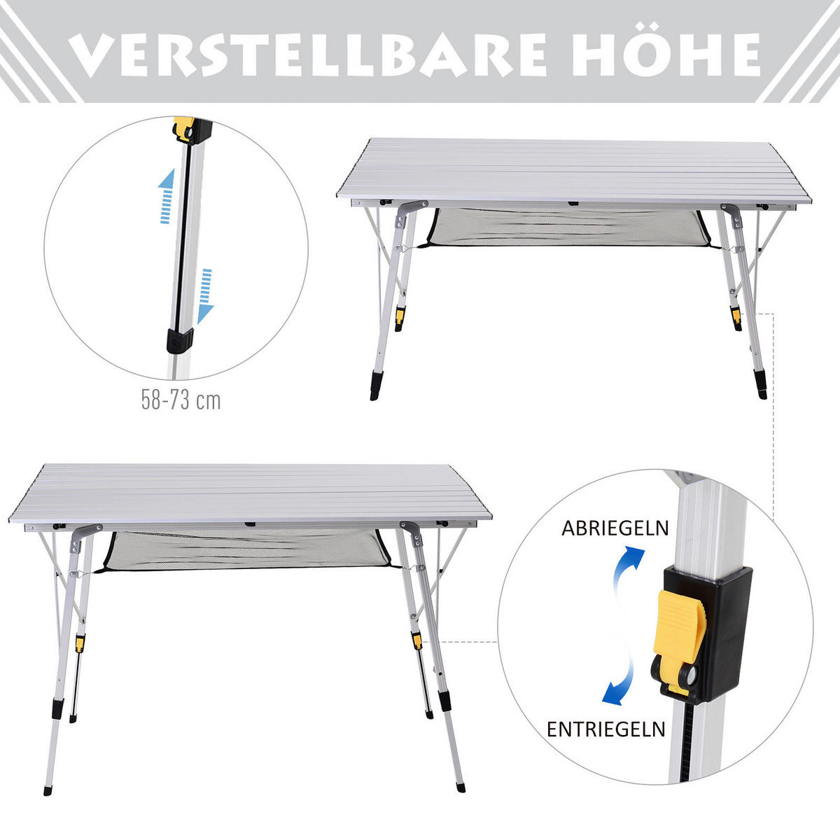 Outsunny Picknicktisch silber Aluminium B/H/L: ca. 70x73x120 cm Picknicktisch - silber (120,00/70,00/73,00cm) - Outsunny