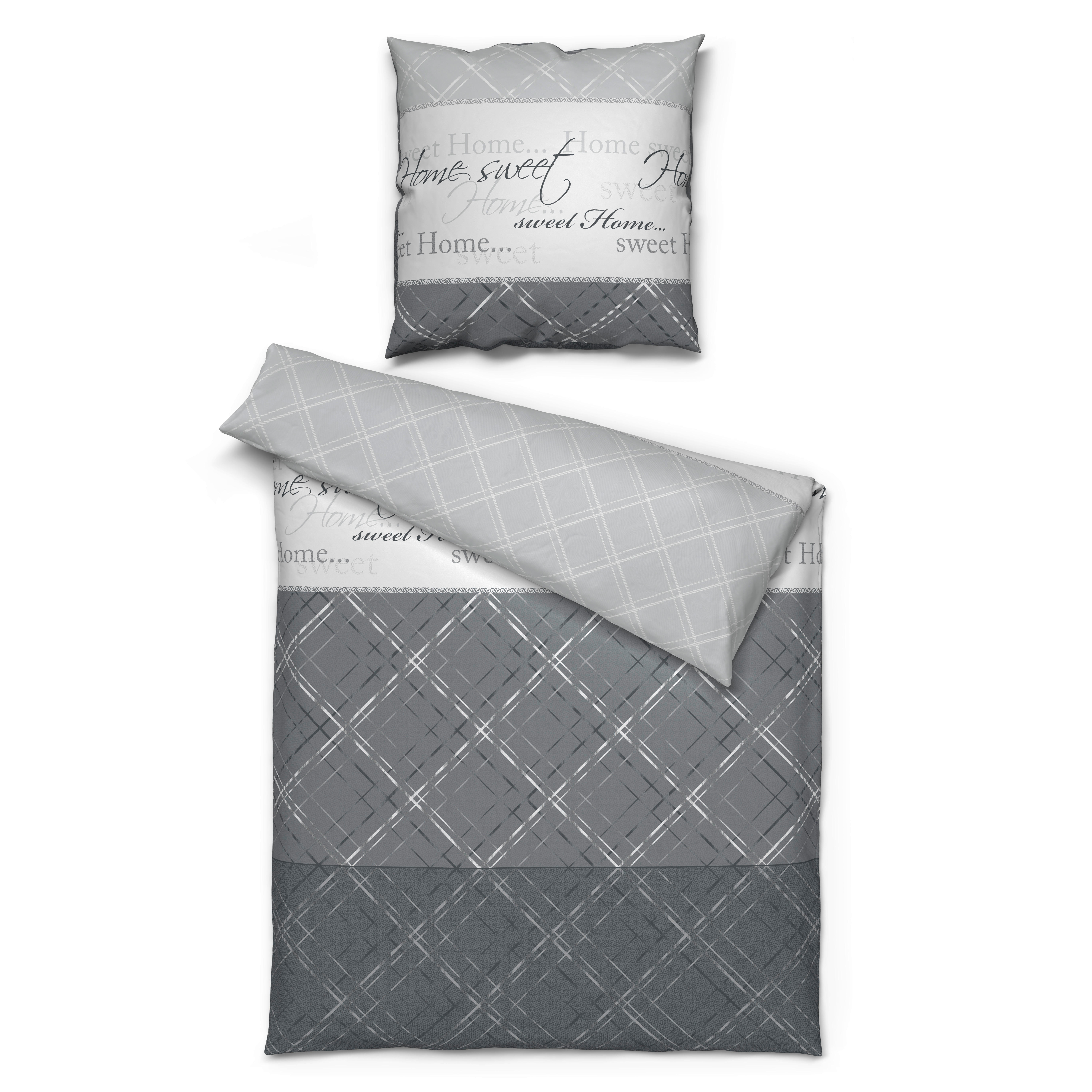 Baumwoll Bettwäsche Renforce Bettwäsche_Renforce Home sweet - grau (135,00/200,00cm)