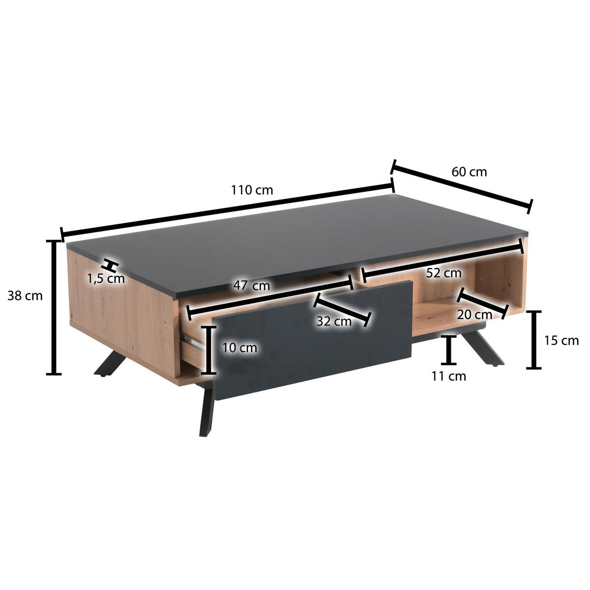 Couchtisch  B/H/T: ca. 110x38x60 cm Couchtisch - (110,00/38,00/60,00cm) - Wohnling