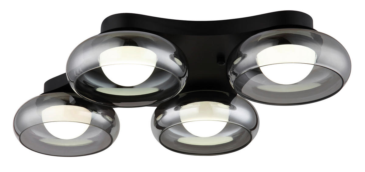 GLOBO Deckenleuchte Opal Rauch schwarz Metall Glas Acryl B/H/L: ca. 46x10x65 cm 1 Brennstellen CARLENE - schwarz/Opal (65,00/46,00/10,00cm) - GLOBO