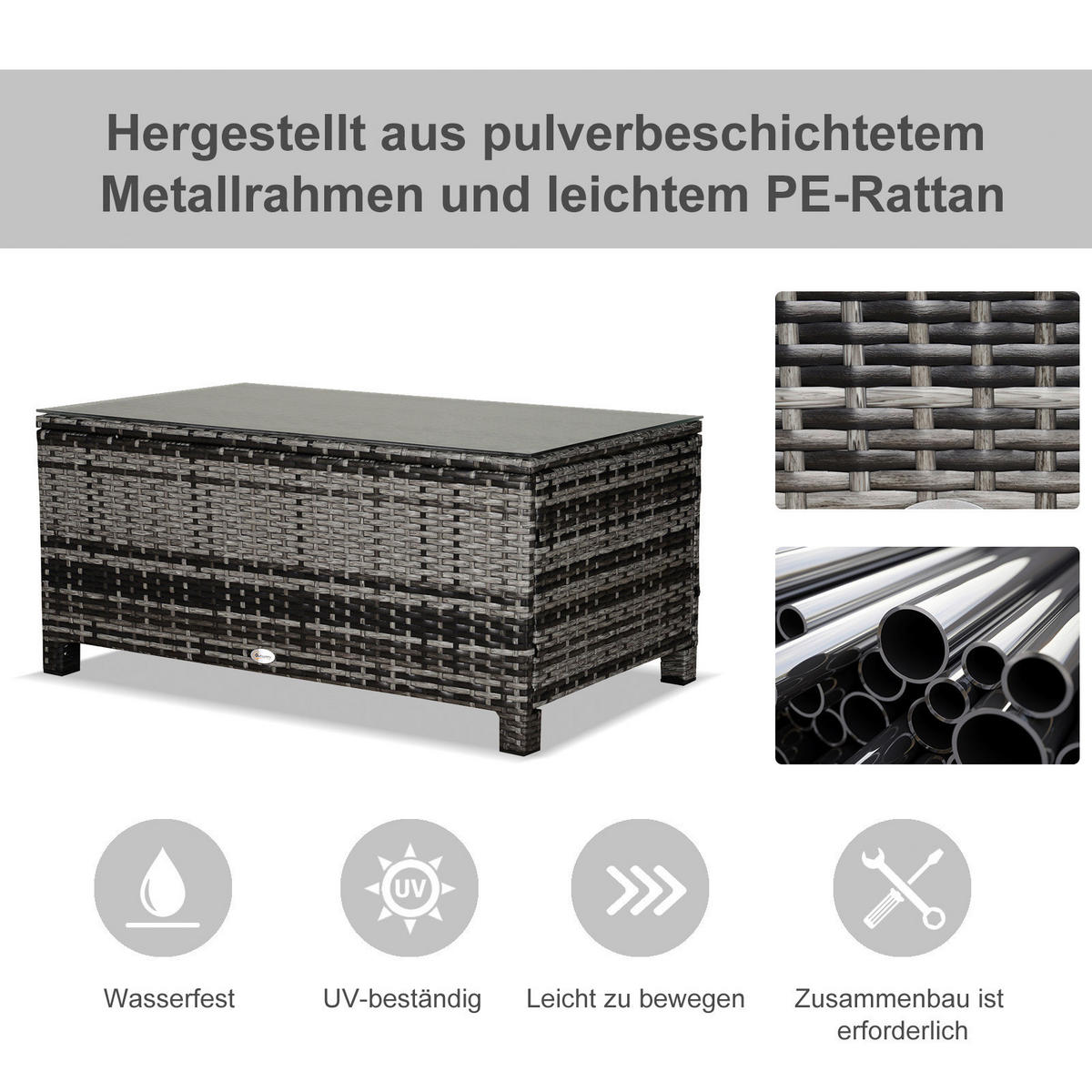 Outsunny Beistelltisch grau Polyrattan B/H/L: ca. 50x85x39 cm Beistelltisch - grau (39,00/50,00/85,00cm) - Outsunny